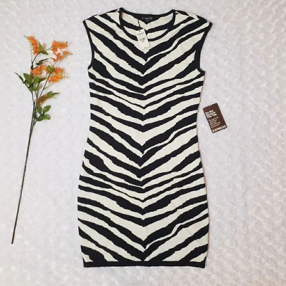 Express size small black and white zebra print dress